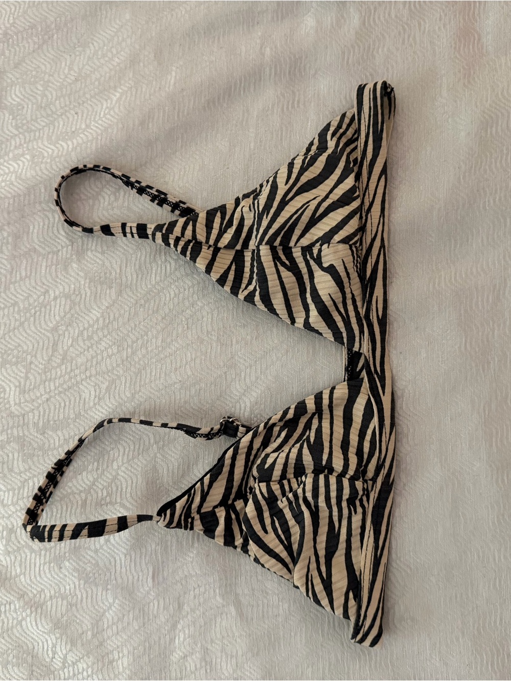 La Hearts Zebra Print Triangle Bikini Top - Black and Cream